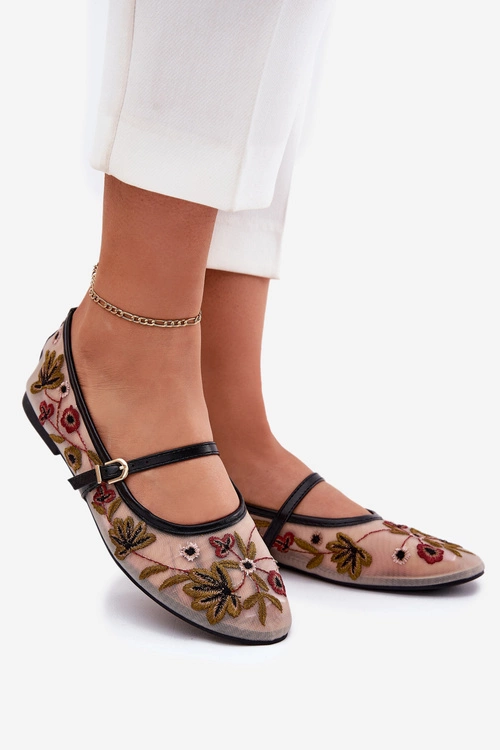 Baleriny Z Haftem I Paskiem Czarne Lilindraen