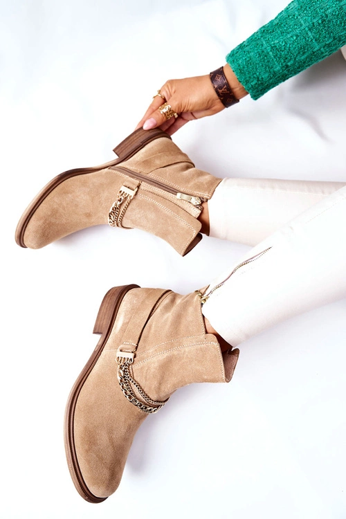 Damskie Botki Skórzane Nicole Beżowe Dome