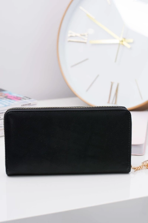 Damski Czarny Duży Portfel z Frędzlem Brelok