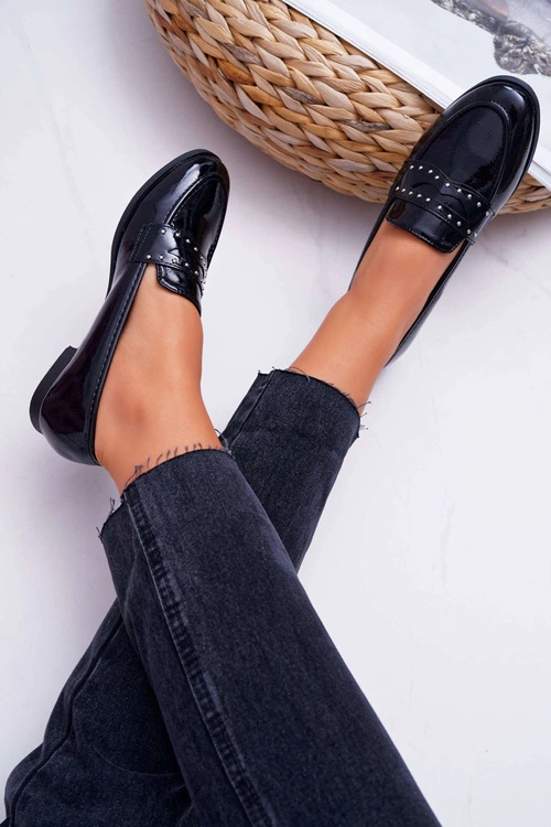 Mokasyny Damskie Lakierowane Loafery Lordsy Czarne Tenes