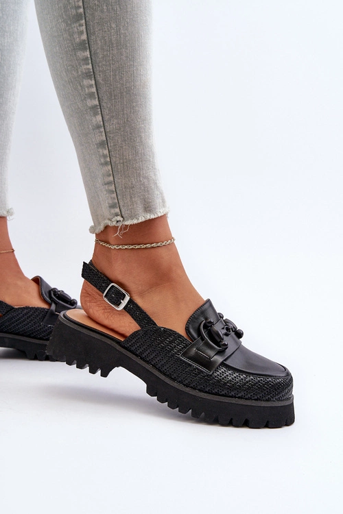 Sandały Damskie Na Płaskim Obcasie Z Ozdobą Czarne D&A MR38-656