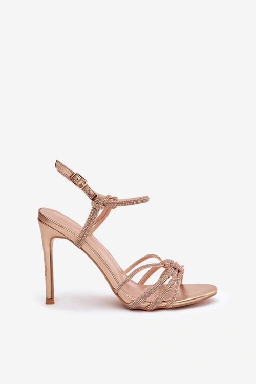 Sandały Damskie Na Szpilce Z Paskami I Cyrkoniami Szampańskie Tanelle