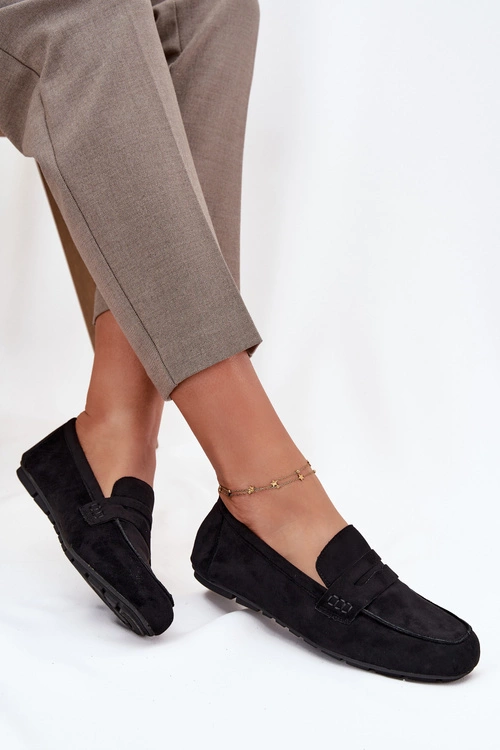 Loafersy Mokasyny Damskie Płaskie Czarne Roseline