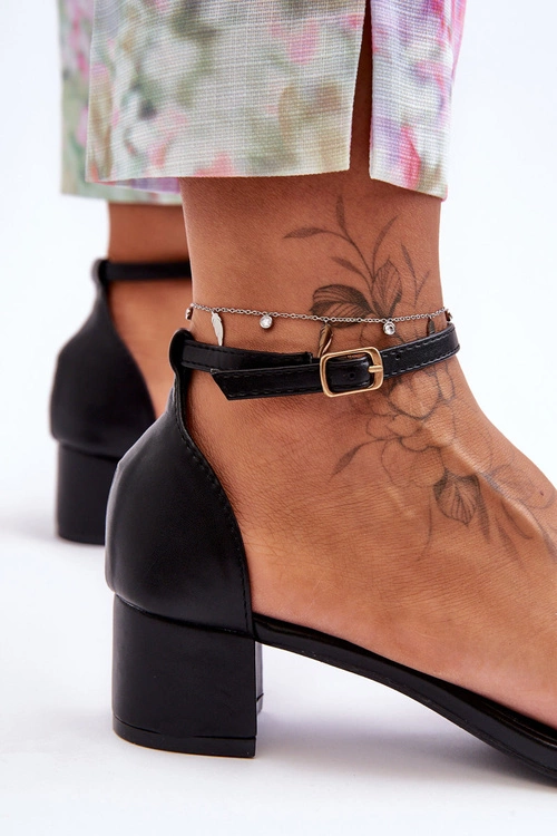 Skórzane Sandałki Na Obcasie Gładkie Czarne Inspire Me!