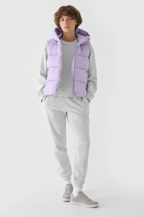 Bezrękawnik Damski Puchowy Z Kapturem 4F 4FWAW24TVJAF141-52S Fioletowy