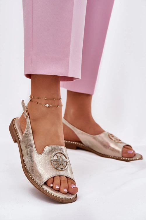 Sandały Damskie Na Płaskim Obcasie Z Ozdobą S.Barski KV51-002 Złote