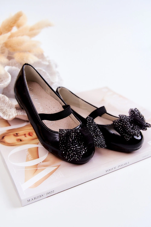 Dziecięce Lakierowane Balerinki Z Kokardą Czarne Zolly