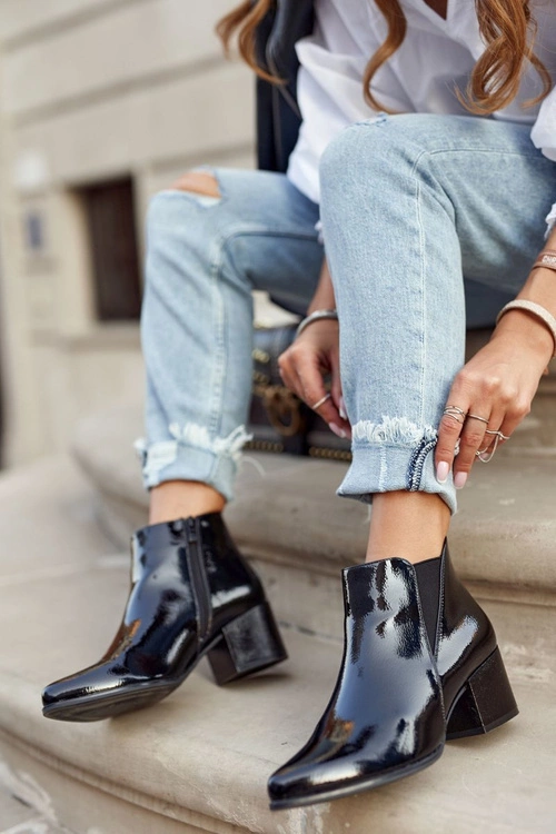 Botki Damskie Sergio Leone Sztyblety Lakierowane Czarne BT621