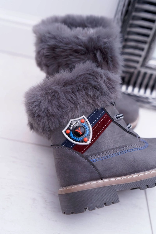 Dziecięce Chłopięce Botki Ocieplane Futerkiem Trapery Szare Cobi