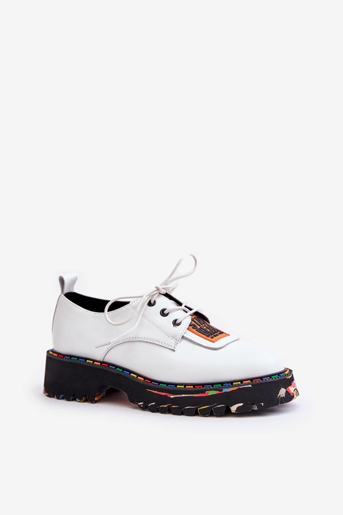 Skórzane Półbuty Damskie Sznurowane Artiker 55C0500 Białe