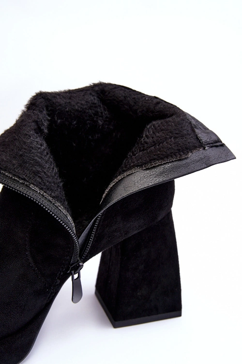 Zamszowe Botki Na Masywnym Obcasie Czarne Abnous