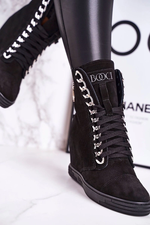 Damskie Zamszowe Sneakersy BOOCI 2222/066/s Srebrny Łańcuch Czarne