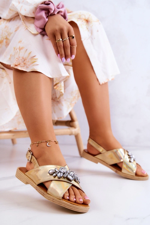 Damskie Wygodne Sandały Z Ozdobą Złote Irvine