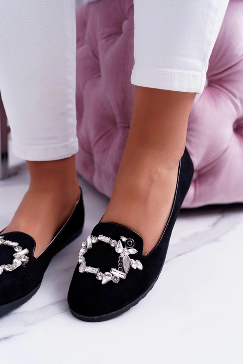 Czarne Damskie Balerinki Baleriny Cyrkonie Nergo