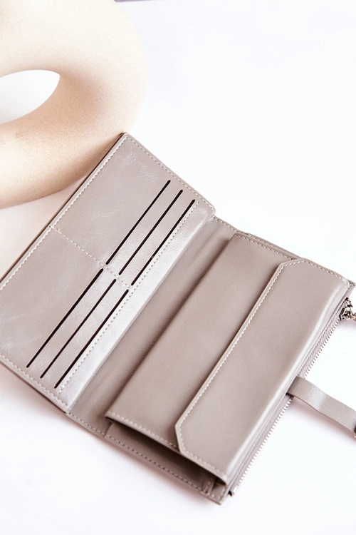 Duży Skórzany Portfel Na Magnes Szary Nereva