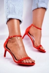 Sandały Damskie Na Szpilce Klasyczne Czerwone Mintore