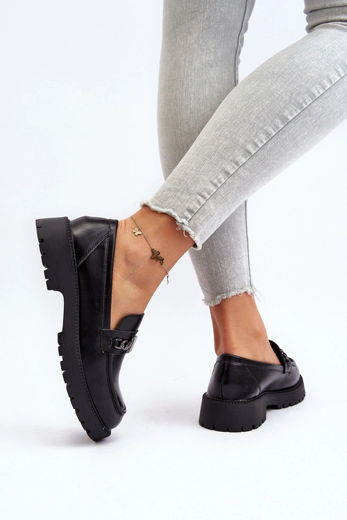 Mokasyny Damskie Na Płaskim Obcasie Czarne Ezoma