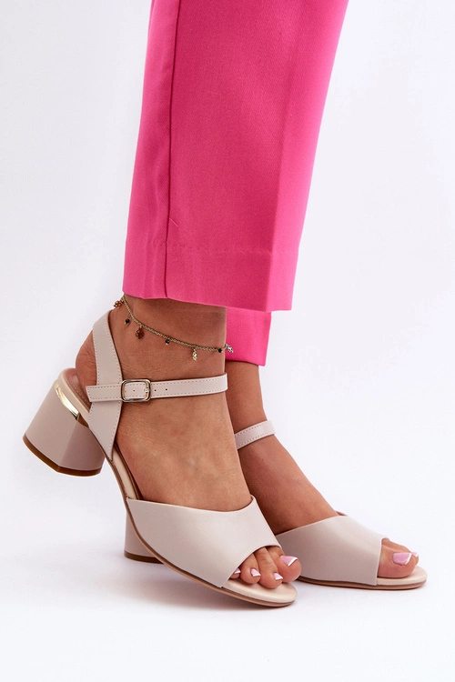 Sandały Damskie Na Niskim Obcasie Eko Skórzane Sergio Leone SK876 Jasnoszare