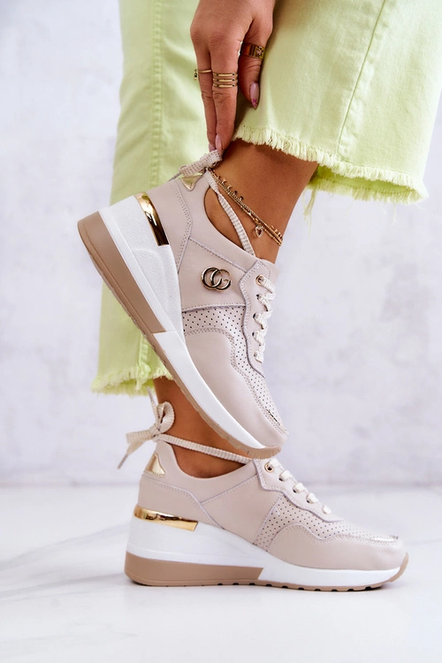 Damskie Skórzane Buty Sportowe Sneakersy Beżowe Loissa