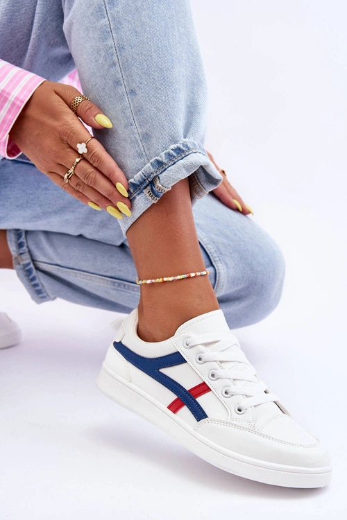 Damskie Buty Sportowe Niskie z Paskami Białe Alemessa