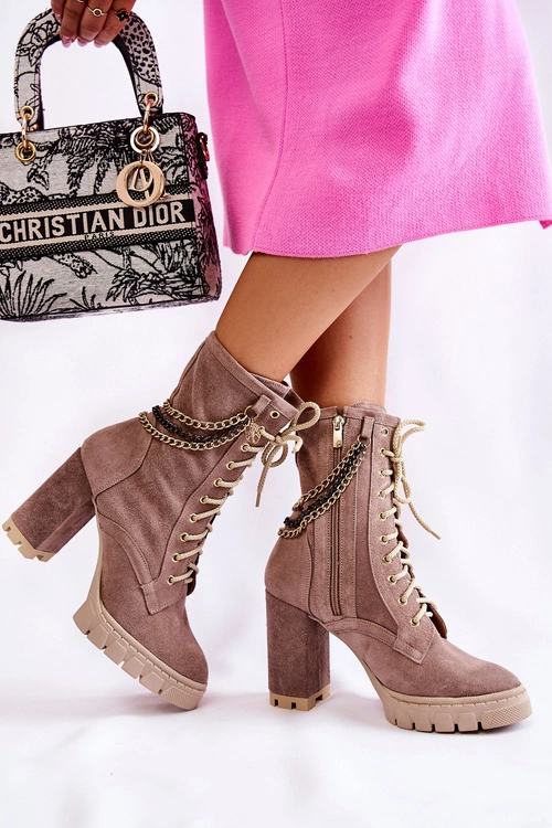 Zamszowe Botki Sznurowane Lewski Shoes 3244/G Beżowe