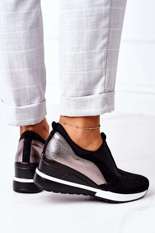 Wsuwane Sneakersy Na Koturnie Vinceza 10593 Czarno-Srebrne