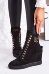 Damskie Zamszowe Sneakersy BOOCI 2222/066/z Złoty Łańcuch Czarne