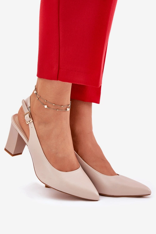 Wygodne Czółenka Na Słupku Sergio Leone SK162 Beżowe