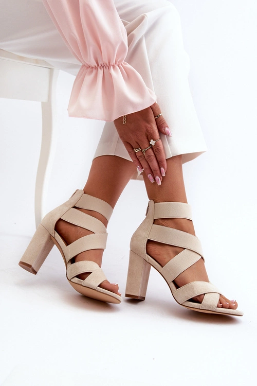Sandały Damskie Na Słupku Z Paskami Beżowe Obissa