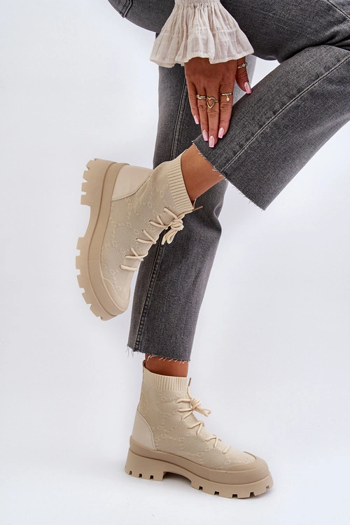 Damskie Skarpetkowe Wsuwane Botki Jasnobeżowe Solime