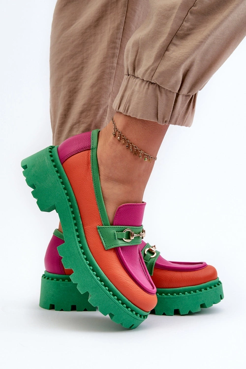 Zazoo 3476 Mokasyny Skórzane Damskie Zielone