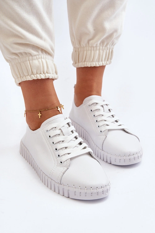 Skórzane Trampki Damskie Białe Xenobia