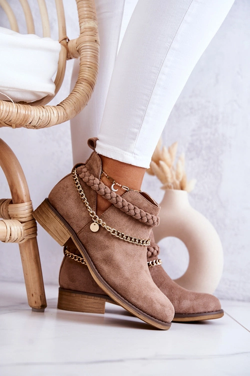 Zamszowe Botki Z Łańcuszkiem Brązowe Talitha