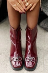Lakierowane Botki Na Słupku Ocieplane Z Ozdobą D&A MR880-021 Bordowe