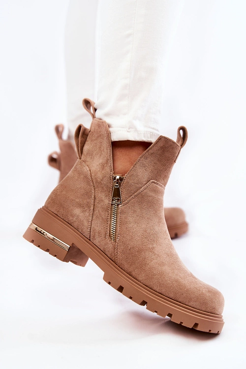 Zamszowe Botki Z Wycięciami Beżowe Klarissa