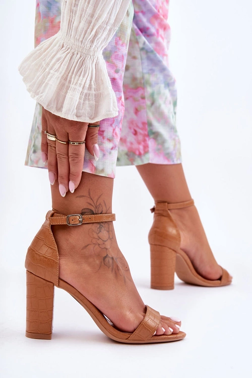 Sandałki Na Słupku Wężowy Wzór Brązowe Hacia