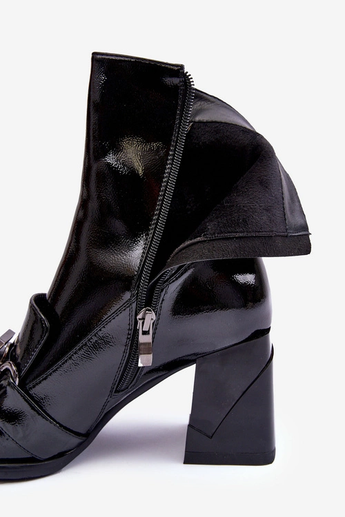 Skórzane Botki Na Masywnym Obcasie Z Ozdobą S.Barski MR870-99 Czarne