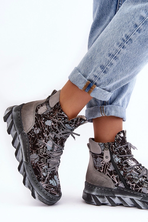 Skórzane Damskie Ocieplane Botki Maciejka 06146-03 Szare