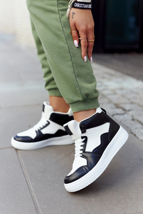 Wysokie Damskie Buty Sportowe Biało-Czarne Megithoe