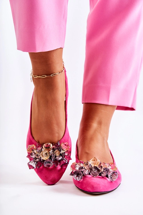 Zamszowe Baleriny Na Obcasie Z Ozdobą Różowe Elenie