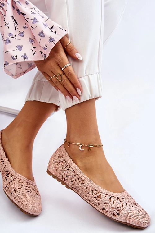 Ażurowe Modne Baleriny Różowe Thiago