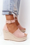 Sandały Na Koturnie Z Plecionką Jasnoróżowe Makenna