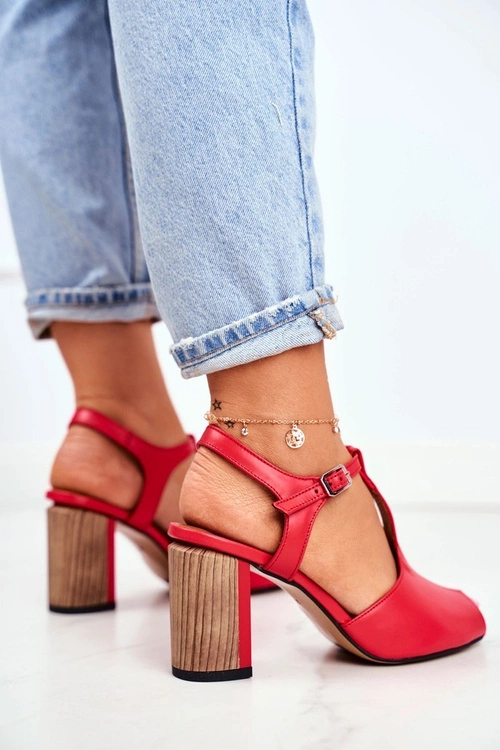 Damskie Sandały Skórzane Maciejka Czerwone 04117