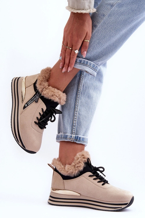 Buty Sportowe Na Platformie Z Futerkiem Beżowe Jamarie