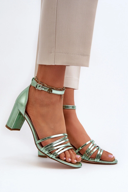 Sandały Na Słupku Z Paseczkami Zielone Enitia