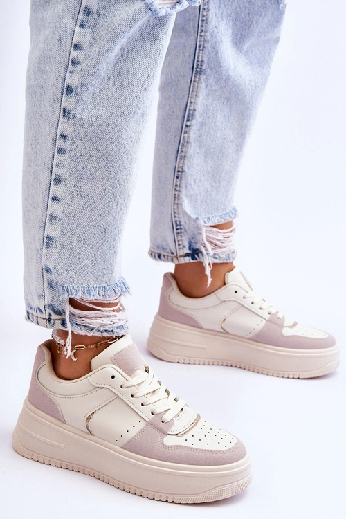 Damskie Buty Sportowe Na Wysokiej Platformie Jasnobeżowe Bexley