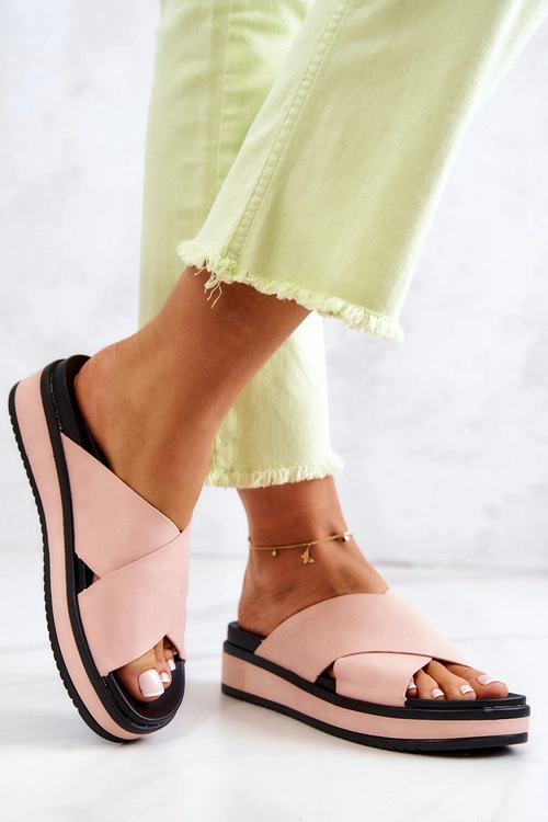 Skórzane Damskie Klapki Big Star JJ274722 Różowe