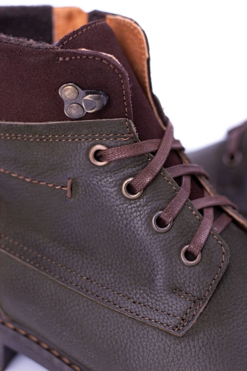 Neex Oliwkowe Skórzane Ocieplane Męskie Botki Kobe