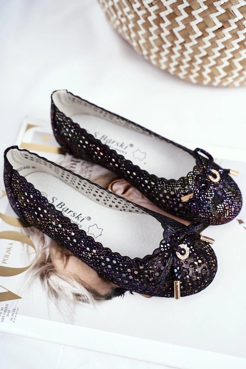 Dziecięce Czarne Ażurowe Balerinki na Rzep Barski Remtro