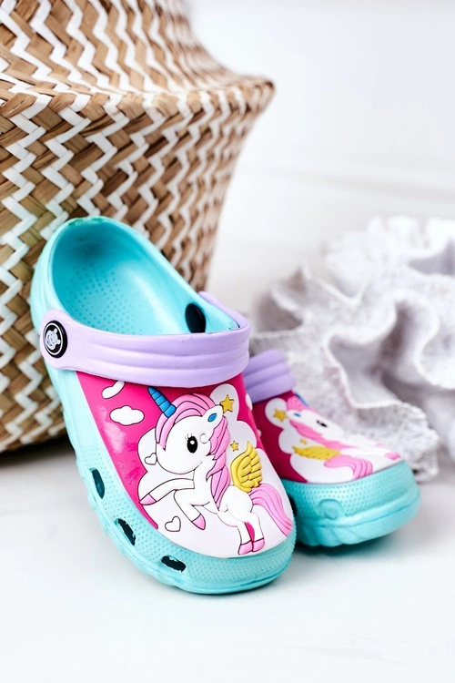 Dziecięce Piankowe Klapki Kroksy Z Jednorożcem Turkusowe